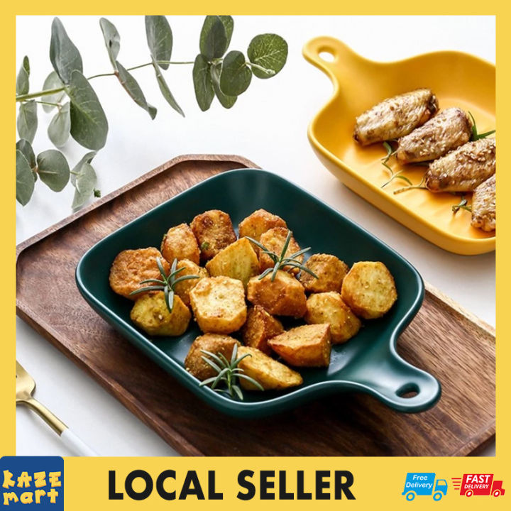 Ready Stock Singapore Ceramic Square Cheese Baked Rice Plate