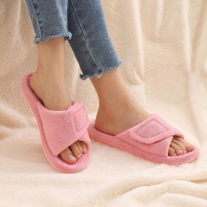 Comwarm Winter Womens Fur Fuzzy Slippers Adjustable Open Toe Furry Slide With Arch Support Four Seasons Cozy Fluffy House Shoes