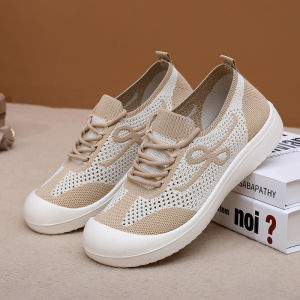 Free Shipping Spring And Autumn Breathable Knit Mom Shoes Thick-Soled Soft-Soled Walking Shoes Comfortable And Lightweight Slip-On Style Designed For Elderly Women