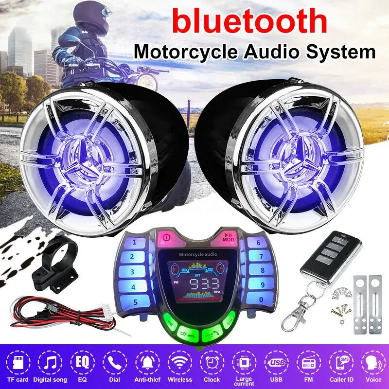 Motorcycle Stereo Speakers Wireless Bluetooth MP3 Player Waterproof FM  Audio for Motor Scooter Bike ATV UTV