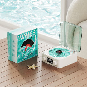 Retro vinyl record player turntable speaker stereo sleep aid wireless speaker with RGB LED night light and dynamic water atmosphere White Noise