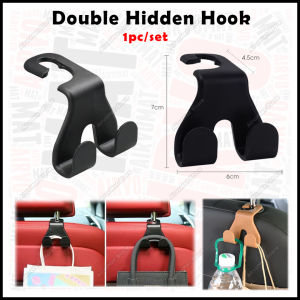 Double Hidden Hook 2 in 1 Dual Hook Car Headrest Hooks Phone Holder Hanging Up to 20kg Angkat Barang Handbag DIY Tablets Organiser Organizer Plastic Bag Recycle Bag 1pc/set