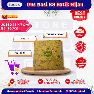 (50 Pcs) Box Dus Nasi Kotak R8 Motif Batik Hijau Premium - Ukuran 18x18x7 cm