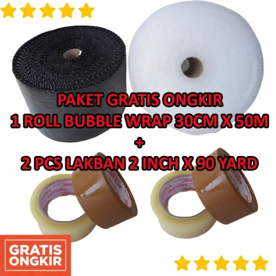 1 Roll Bubble Wrap 50M x 30cm + 2 Lakban 48mm x 90 Yard ( Paket Packing Murah Meriah) Bubble Wrap murah