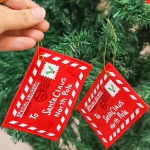 2/5pcs Santa Claus Letter Envelope Embroidery Card Felt Christmas Decoration Ornament New Year Kids Gift