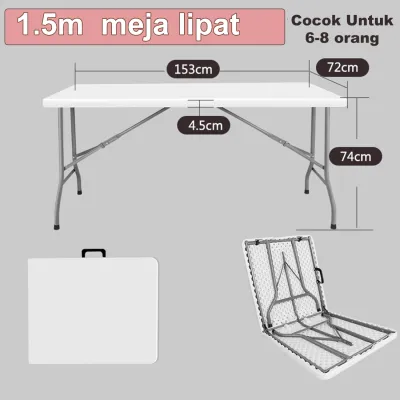 Meja Lipat Portable 1.2-1.8M Plastik Tebal Anti Goyang Meja Jualan Indoor Outdoor