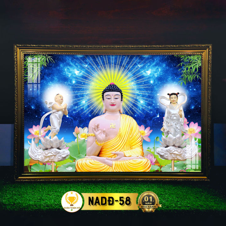Tranh Phật A Di Đà Có Đèn CHÂN THIỆN MỸ, Trang Trí Bàn Thờ Treo Tường ...