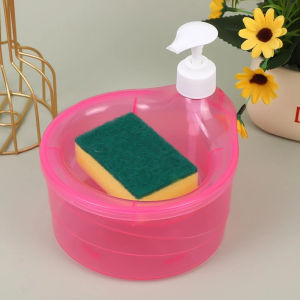 Round Dishwashing Liquid Pump Soap Dispenser With Free Sponge Dishwashing Pump Bottle Container