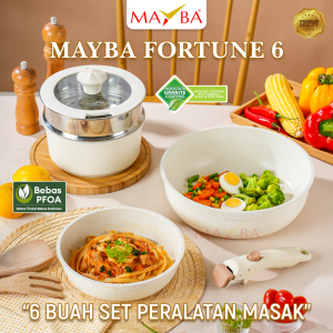 Panci set 6pc MAYBA FORTUNE Wajan+Steamer Removeable Handle PENGGORENGAN white granite FRY WOK SAUCE PAN Pfoa free dengan kukusan