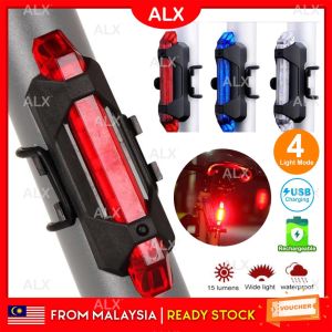 ALX Malaysia MAXGEAR Waterproof Bicycle USB Rechargeable Rear LED Safety Light Rear Lights Tail Light Lampu Belakang Basikal 4 Light Mode