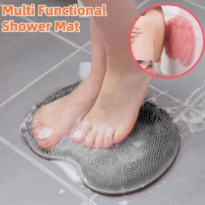 Bathroom Floor Mat Silicone Rub Back Brush Bathroom Non-slip Wash Foot Pad Massage Shower Mat with Sucker Bath Back Massage Foot Exfoliating Brush Pad
