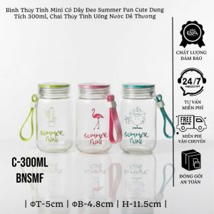 Bình Thủy Tinh Mini Có Dây Đeo Summer Fun Cute Dung Tích 300ml Chai Thủy Tinh Uống Nước Dễ Thương