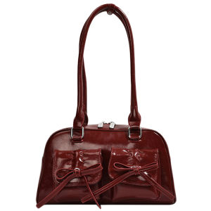 [YoungStyle] Women Casual Armpit Bag Double Pockets PU Leather Daily Commuting Bag Solid Color Simple Shopping Bag for Outdoor Party
