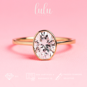 Lulu Moissanite Jewelry - Perhiasan Wanita Cincin Solitaire Berlian Moissanite 1 Carat Lapis Emas 18K - Eros Solitaire Oval Cut Moissanite Ring 1CT/2CT Sertifikat GRA
