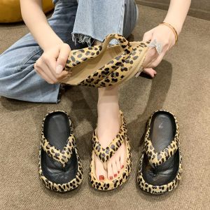 SDRYHTDH Soft Soled Leopard Flip Flops All Match EVA Flat Slippers Fashion Anti Slip Platform Slippers Summer