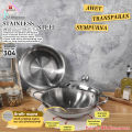 SUPRA wok 28cm + steamer + tutup kaca kombinasi stainless steel impact SUS 304 professional series / panci wajan penggorengan handle. 