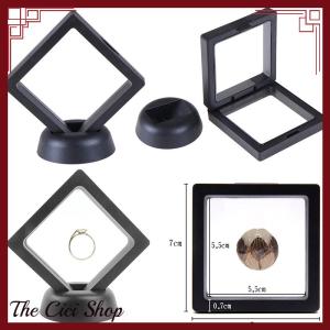 [The Cici Shop] 70x70mm Black 3D floating jewelry display frame holder box case w stand