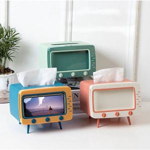 Kotak Tissue Box Organizer Bentuk TV Handphone Holder Tempat Tisu Bentuk TV