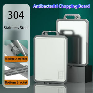 Double Sided Antibacterial Cutting Board Stainless Steel PP Chopping Cutting Board Raw And Cooked Separate Cutting Board With Drip Groove