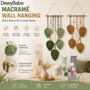 DewyBabe Wall Hanging Boho Woven Leaf Yarn Art Cotton Rope Tapestry Home Decor Living Room Bedroom