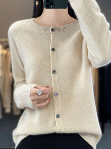 Fashion Women 100% Merino Wool Cardigans Autumn Winter O-neck Long Sleeve Knitwear Female Basic Clothing Tops2026