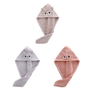 Lovely Kitten Hat Bath Towel From Coral Fleece for Women’s Hair Care and Fast Drying Hair Turban