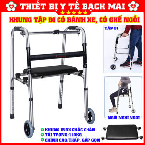 Khung Tập Đi Cho Người Già Có Bánh Xe Có Ghế Ngồi Mẫu Mới Nhất - Hàng Nhập Khẩu