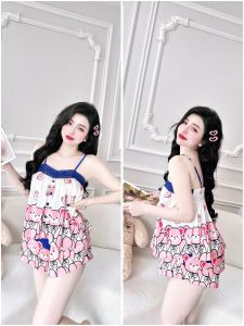 Đồ Ngủ Nữ HEUN YOUNG Bộ Mặc Nhà 2 Dây Chất Lụa Latin In Họa Tiết 5D Cao C.ấp Freesize <65kg QT58