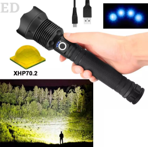 ED Most Powerful USB LED Flashlight With XHP 70.2 Lamp Bead Zoomable 3 Lighting Modes LED Torch Hunting Lamp 18650 26650 Rechargeable Battery Flashlight