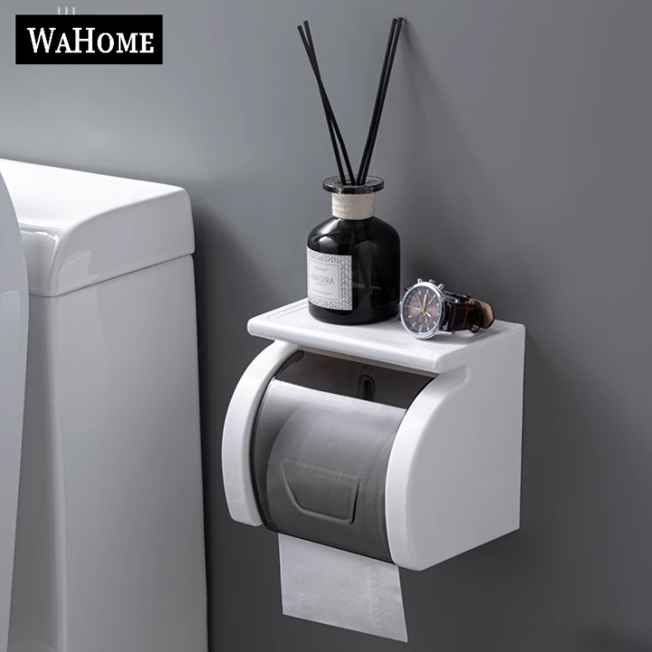 No Drill Toilet Tissue Paper Roll Holder With Cover / Tissue Holder ...