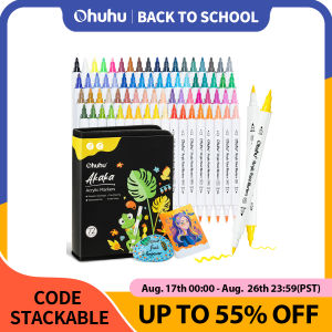 Ohuhu Acrylic Paint Markers Cotton Core 36 Colors Dual Tips Paint Pens High Opacity Acrylic Markers Waterproof Lightfast Drawing2026