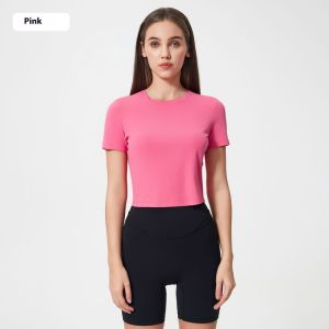 【CAMPOUT】 Womens Round Neck Yoga Top Short Sleeve Stretch Fitness T-Shirt