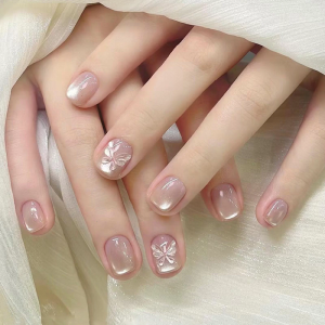 24x Glossy Full Cover False Nail 3D Butterfly Press On Nail Cats Eye Stick on Nail Elegant Acrylic Nail