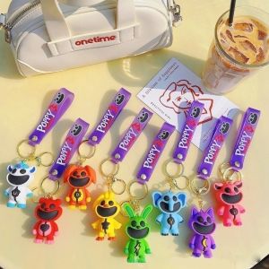 Halloween Horror Keychain for Car Keys Smiling Critters Bear Anime Accessories New in Keychains Women Doll Keyring Holiday Gifts