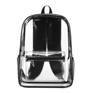 New Style Clear PVC Backpack Transparent See Through School Bag Heavy Duty Plastic Backpack with Front Pocket & Mesh Side Pockets for Stadium Work Travel