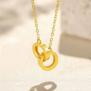 LABB Real 18K gold double buckle necklace Au750 interlocking temperament collarbone chain set for womens boutique jewelry gift