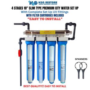 Water Filtration System Top Selling 4 Stages 20" Slim Type City Water Premium Plus 6 GPM UV Light Set Up Complete Set with Gray UPVC Fittings with 1 Washable Filter 1 Sediment Filters and 1 Carbon Block 1 Disposable Granulated Carbon Different Variation
