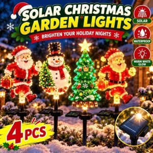 Christmas Solar LED Garden Stake Light Santa Snowman Tree IP44 Waterproof Outdoor Lawn Pathway Decor