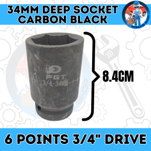 Deep Socket 34Mm 3/4 Drive And 6 Point Carbon Black Heavy Duty Hand Toolds And Equipments