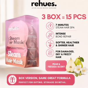 Rehues 7-Minute Steam Hair Mask Salon-Grade Repair. Deep Nourishment for Stronger Shinier Hair with Hydrolyzed Keratin for Heat Damaged Hair/ Bleached Hair/ Dyed Hair/ Toned Hair