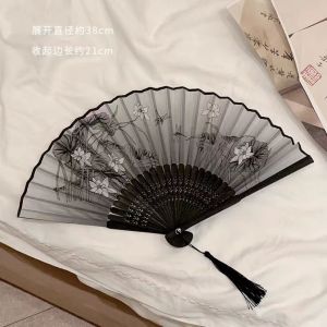 Ancient Fan Folding Fan Chinoiserie Womens Hanfu Dance Folding Fan Carrying Elegant Ancient Clothes All Bamboo Bones Bamboo Fan