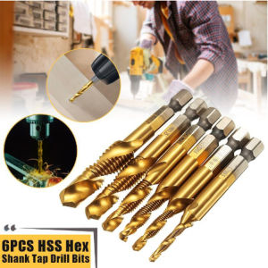 6PCS Mata Bor Pembuat Ulir Drat Drill Tap Set Tapping Deburring Hex Twist Spiral Tapper Baut Bit Drilling