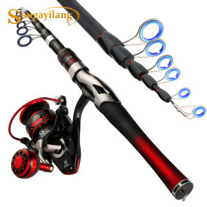 Sougayilang Spinning Fishing Full Set 1.6m Telescopic Fishing Rod with 13+1Bb Fishing Reel and 150m Fishing Line Fishing Tackles Spinning Set