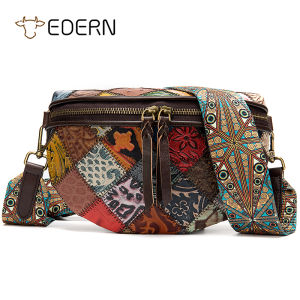 EDERN กระเป๋าหนังแท้หัวไหล่ใหม่สำหรับผู้หญิงกระเป๋าสะพายคาดลำตัวหนังวัวงานเย็บปะแฟชั่นกระเป๋าสะพายสไตล์โบฮีเมียนกระเป๋าทรงเกี๊ยว