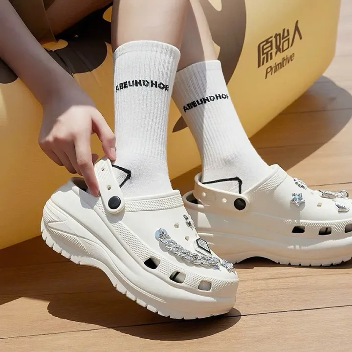 Dép Sục Cross Nữ Đế Cao 8cm Charm Đá 3D Siêu Nhẹ Êm Chân Đi Mưa Nâng ...