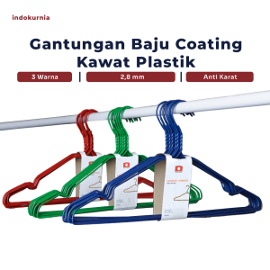 Indokurnia 10 pcs Gantungan Baju Kawat Coating Plastik