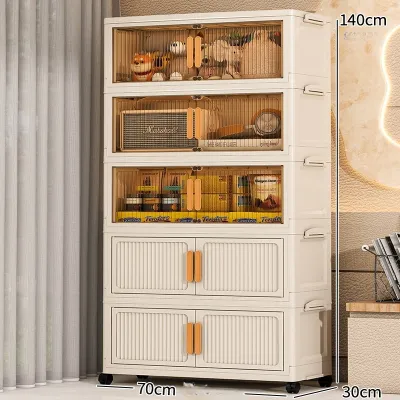 50-70cm Foldable Storage Cabinet Large Plastic Wardrobe With Wheel Heavy-Duty Cabinet Organizer