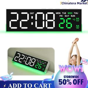 【Chinatera】LED Alarm Clock with Atmosphere Lights Digital Clock USB Charging Port Desk Clock Large Display for Living Room Decor