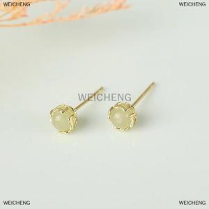 [COD] WEICHENG Chinese Style Retro Imitation Small Stud Earrings For Women Exquisite Green Round Bead Earring Elegant Jewelry Gift
