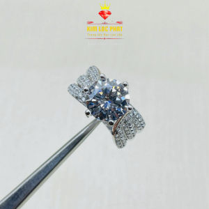 Nhẫn bạc nữ xi bạch kim kiểu 6 chấu 10mm Nhẫn kim cương nhân tạo Moissanite Mỹ D/FL kiểm định GRA màu trắng bạc mạ vàng trắng dẹp Nhẫn nữ bạc đính đá moissanite màu xanh thiết kế thanh lịch và đẳng cấp - KIM LỘC PHÁT NK6C10L